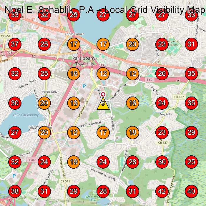 Noel E. Schablik, P.A GeoGrid visibility map for Personal Injury Attorney in Cedar Knolls